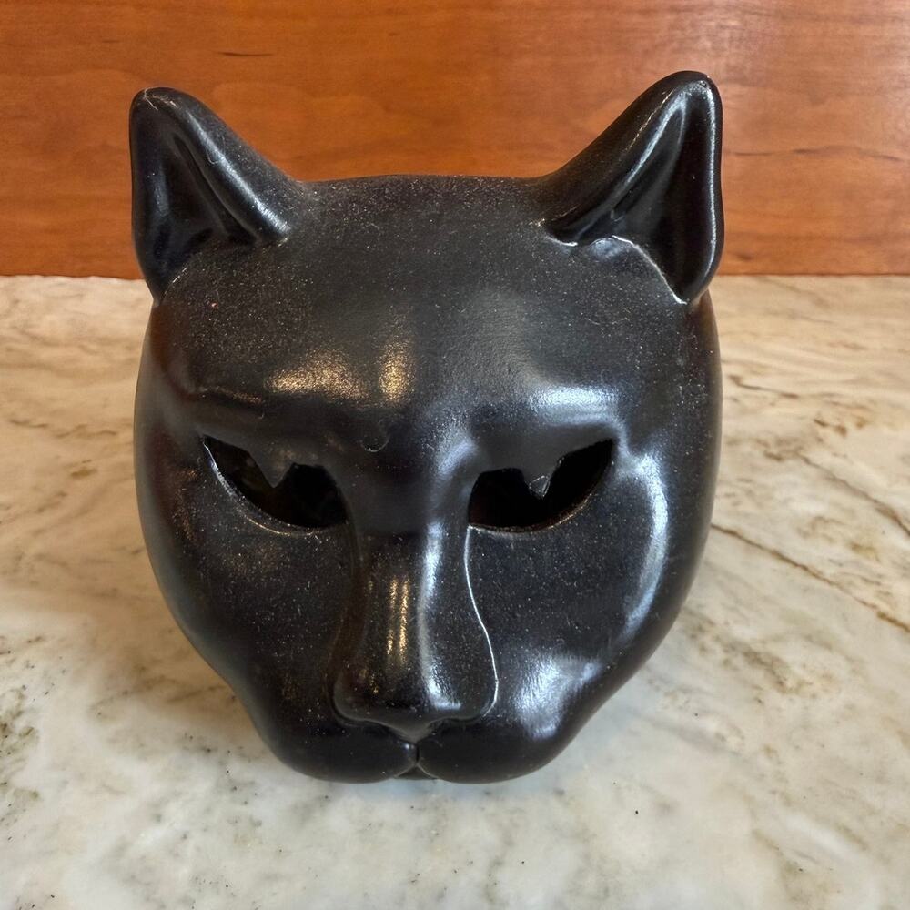 Vintage Halloween Ceramic Black Cat Votive Holder